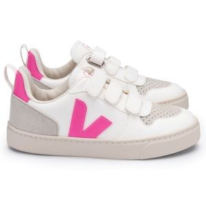 Girls Veja V-10 Leather Velcro Sneakers | Fluorescent pink